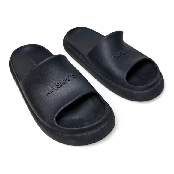 ALL SAINTS Men's Dune Slip On Logo Slides, Black, EU 43, US 10 - Picture 1 of 12